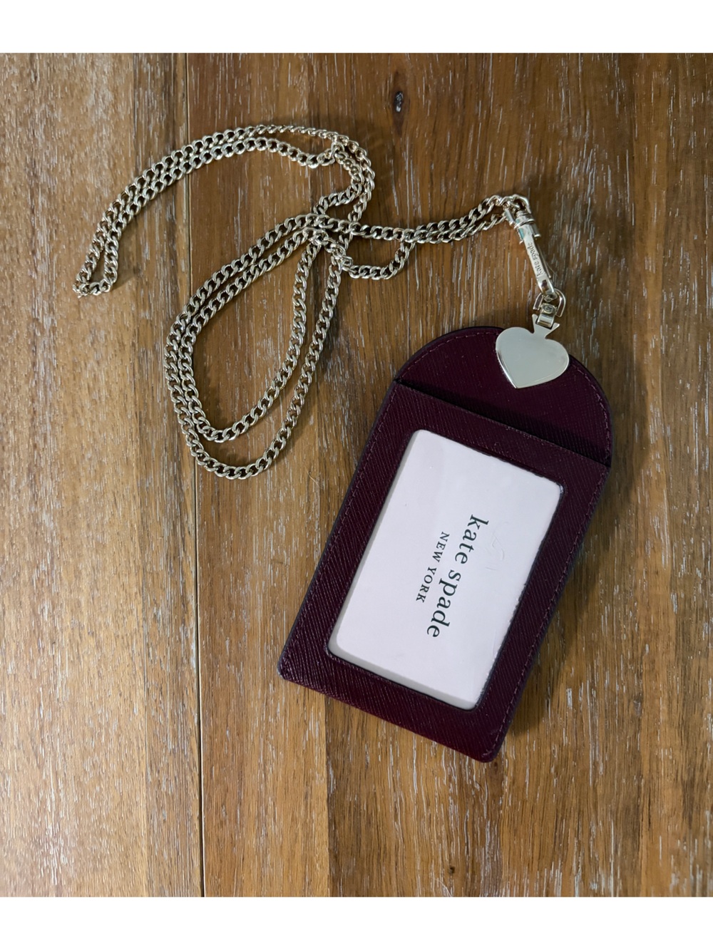 Kate Spade New York Burgundy Cardholder Necklace with Heart Charm